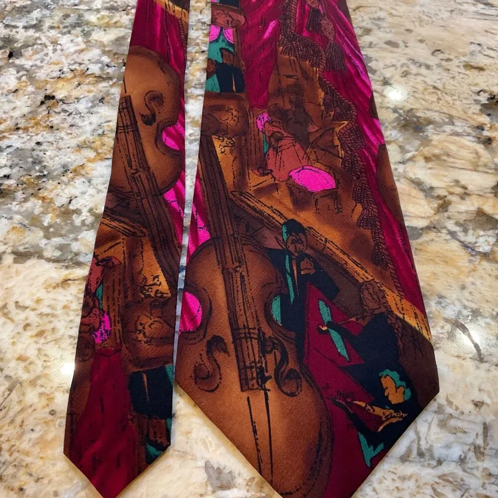 VTG Music Theme silk Necktie Mens Novelty Tie Teacher Musician Jazz Art